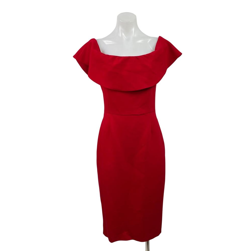 Zara Basic Women's Red Off Shouder Short Sleeve Slit Mini Bodycon Sheath Dress M